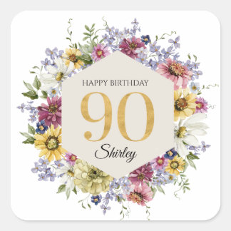 Adesivo Quadrado Wildflower 90th Birthday Personalized
