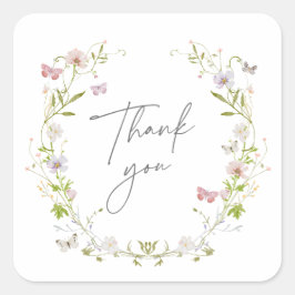 Adesivo Quadrado Wildflower Butterfly Wreath Muito Obrigado
