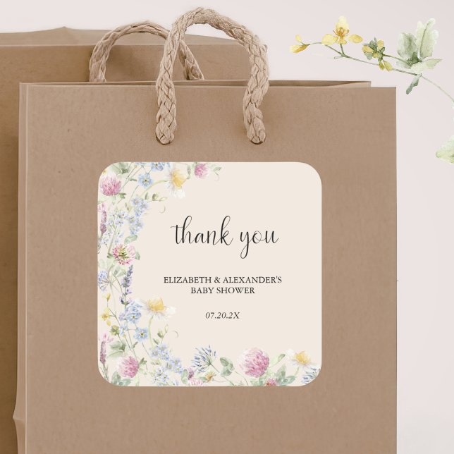Adesivo Quadrado Wildflower Couples Baby Shower (Criador carregado)