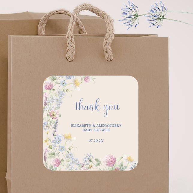Adesivo Quadrado Wildflower Couples Baby Shower (Criador carregado)