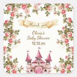 Adesivo Quadrado Wildflower Fairytale Castle Baby Shower Thank You