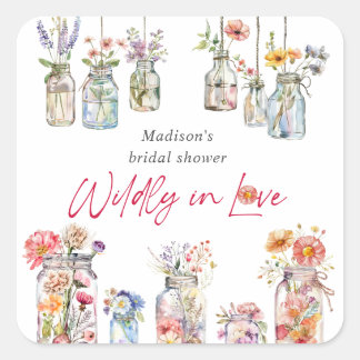 Adesivo Quadrado Wildly In Love Wildflower Watercolor Bridal Shower
