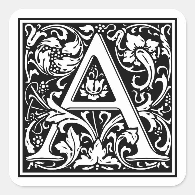 Adesivo Quadrado William Morris Alphabet "A" (Frente)