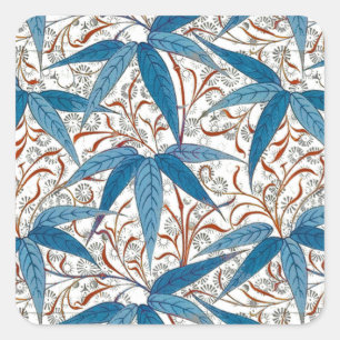 Adesivo Quadrado William Morris Bamboo Impressão, Denim Blue & Whit