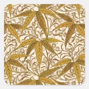 Adesivo Quadrado William Morris Bamboo Impressão, Dourado e Creme