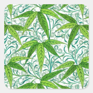 Adesivo Quadrado William Morris Bamboo Impressão, Verde e Branco