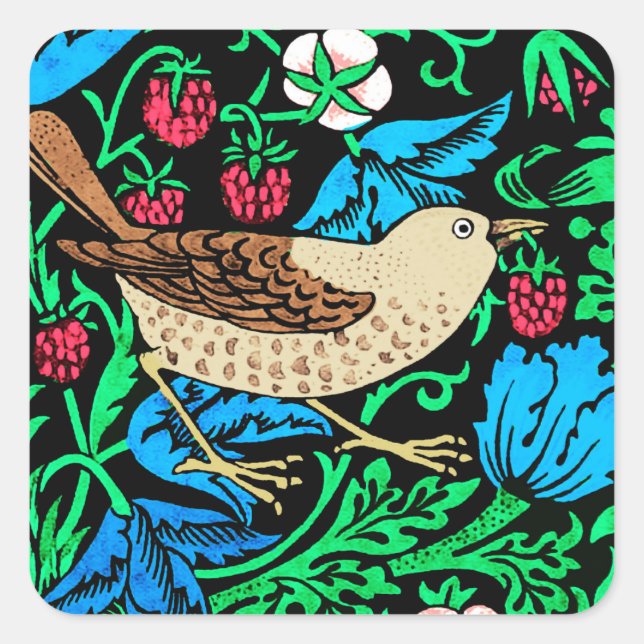 Adesivo Quadrado William Morris Bird & Flower Azulejo, Azul e Casta (Frente)