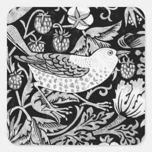 Adesivo Quadrado William Morris Bird & Flower Azulejo, preto e bran