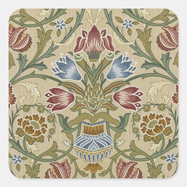 Adesivo Quadrado William Morris Brocade Floral Wallpaper Padrão (Frente)