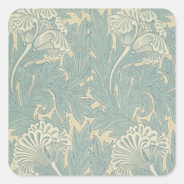 Adesivo Quadrado William Morris Classic Tulip Blue Floral (Frente)