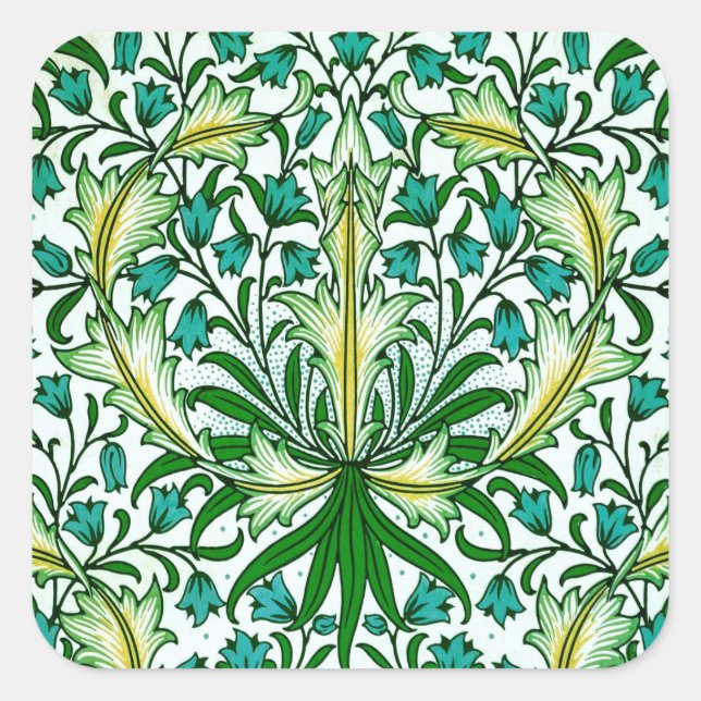 Adesivo Quadrado William Morris Dourada Aqua Floral Wallpaper (Frente)