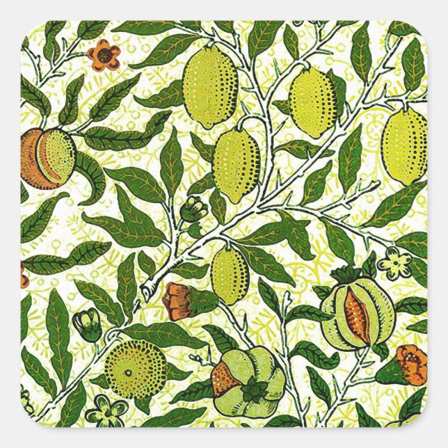 Adesivo Quadrado William Morris Exotic Fruta, Lemon Yellow (Frente)