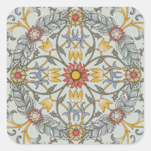 Adesivo Quadrado William Morris Floral Circle Flower Illustration