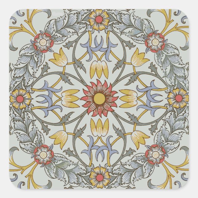 Adesivo Quadrado William Morris Floral Circle Flower Illustration (Frente)