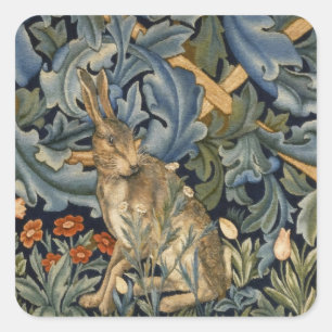 Adesivo Quadrado William Morris Forest Rabbit Floral Art Nouveau