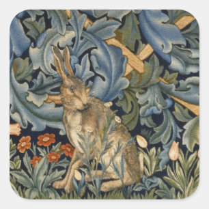 Adesivo Quadrado William Morris Forest Rabbit Floral Art Nouveau