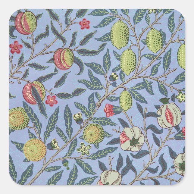 Adesivo Quadrado William Morris Fruta Pomegranate Blue Ornament (Frente)