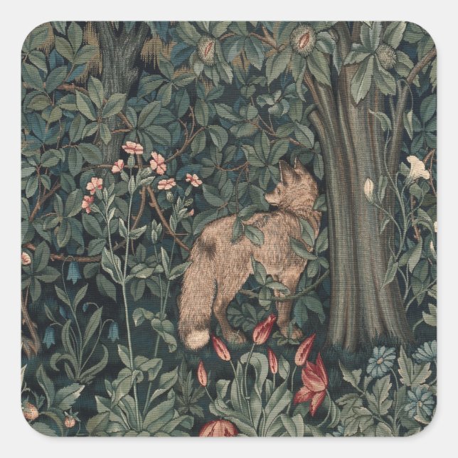 Adesivo Quadrado William Morris Greenery Fox Willife (Frente)