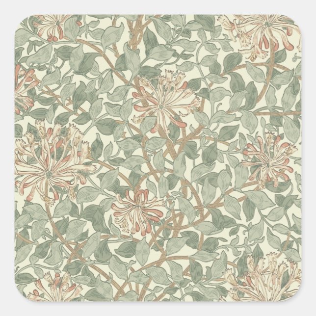 Adesivo Quadrado William Morris Honeysuckle Green Floral (Frente)