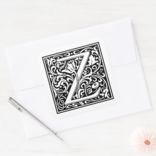Adesivo Quadrado William Morris Letra Maiúscula Z em Branco