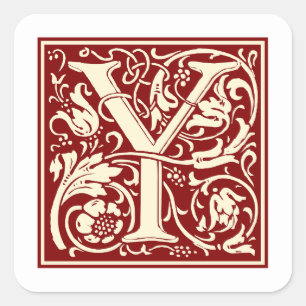Adesivo Quadrado William Morris - Letra Y monograma vermelho inicia