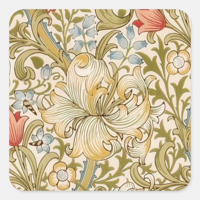 Adesivo Quadrado William Morris Lily Art Nouveau (Frente)
