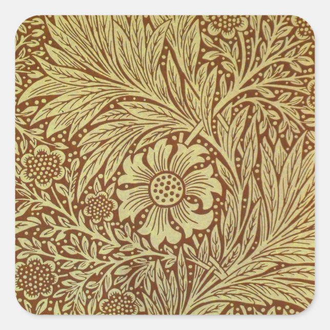 Adesivo Quadrado William Morris Marigold Padrão Antiquado de Flor (Frente)
