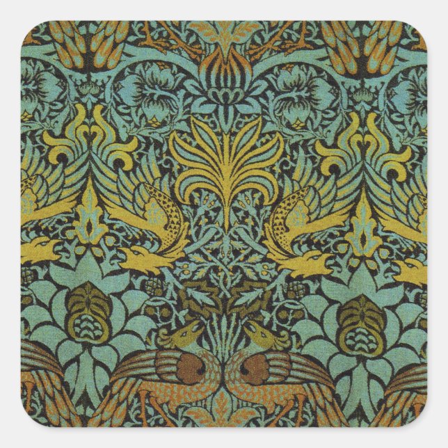 Adesivo Quadrado William Morris Peacock Dragon Wallpaper (Frente)