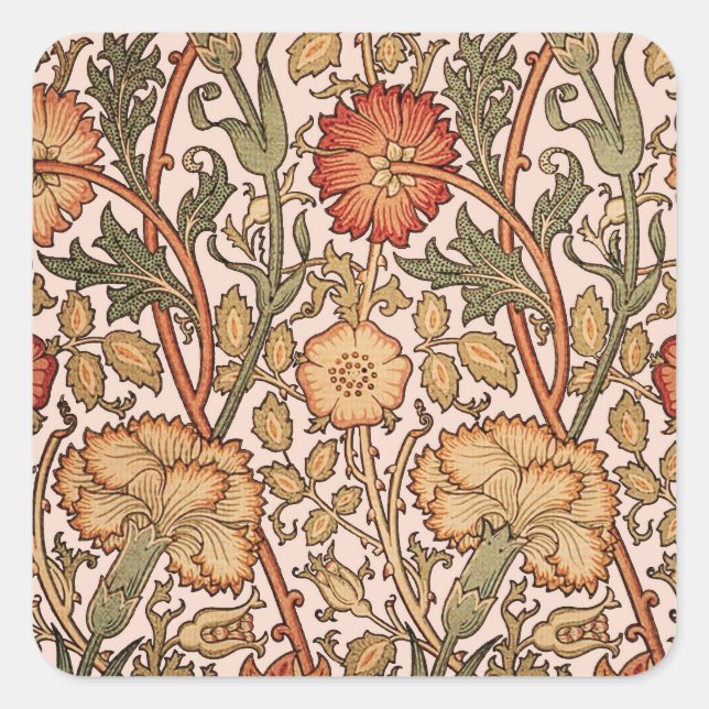 Adesivo Quadrado William Morris Pink Rose Flower Wallpaper Padrão (Frente)