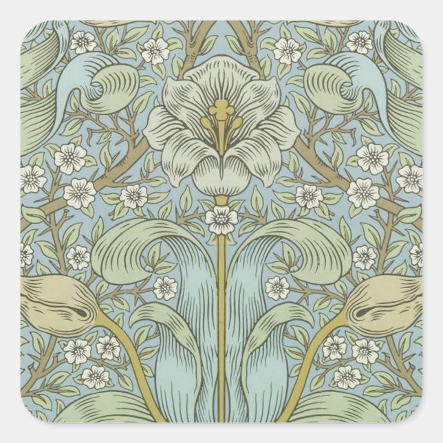 Adesivo Quadrado William Morris Primavera Thicket: Floral Antiquado (Frente)