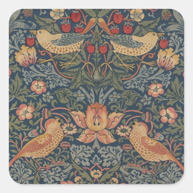 Adesivo Quadrado William Morris Strawberry Theves Birds (Frente)