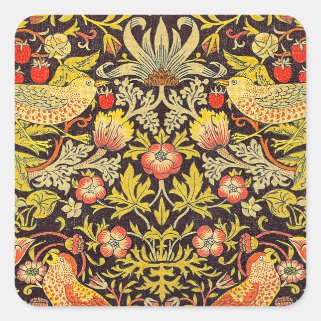 Adesivo Quadrado William Morris Strawberry Thief Pattern (Frente)