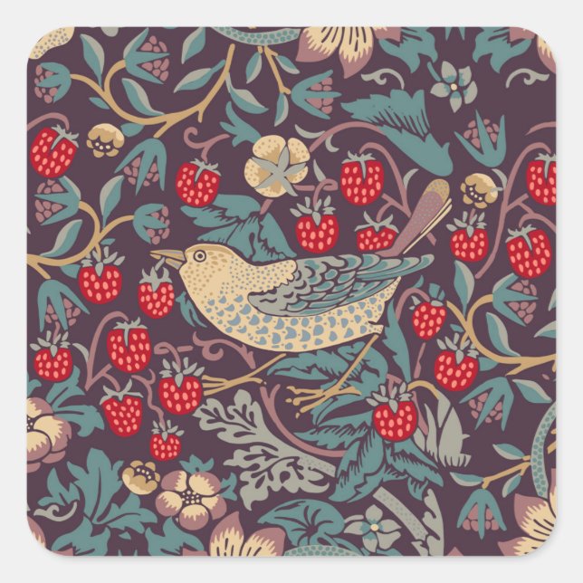 Adesivo Quadrado William Morris Strawberry Thief Square Sticker (Frente)
