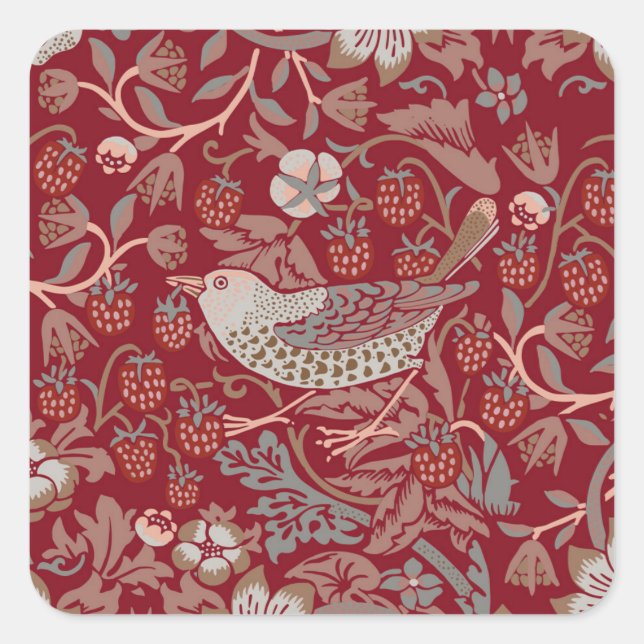 Adesivo Quadrado William Morris Strawberry Thief Square Sticker (Frente)