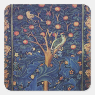 Adesivo Quadrado William Morris Woodpecker Tapeçaria Pássaros Flora