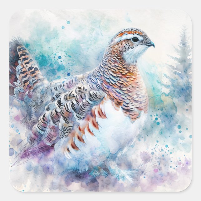 Adesivo Quadrado Willow Ptarmigan Winter Art (Frente)