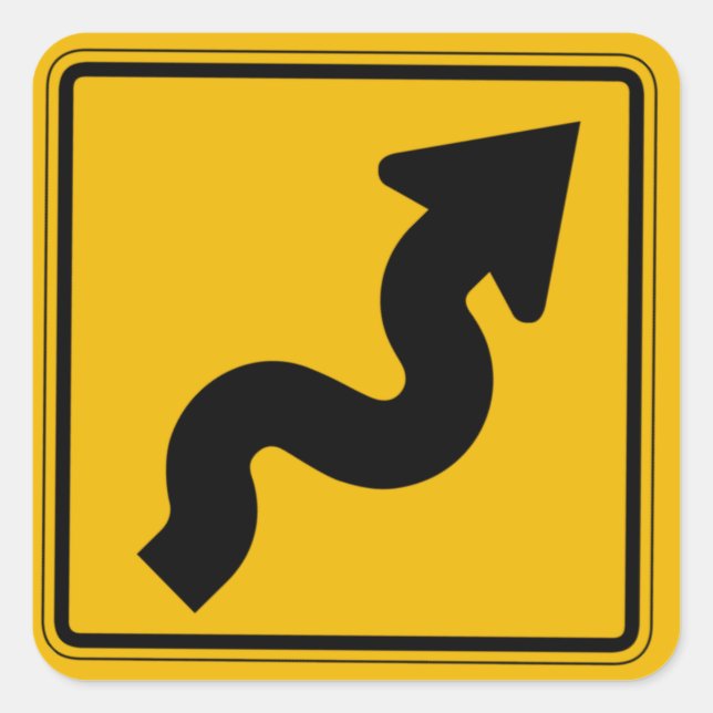 Adesivo Quadrado Winding Road, Traffic Warning Sign, EUA (Frente)