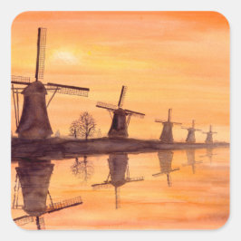 Adesivo Quadrado Windmills Sunset - Impressão a Aquarela