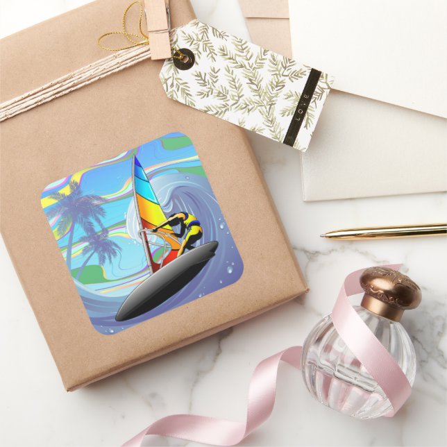 Adesivo Quadrado WindSurfer em ondas grandes no oceano (Presentear)