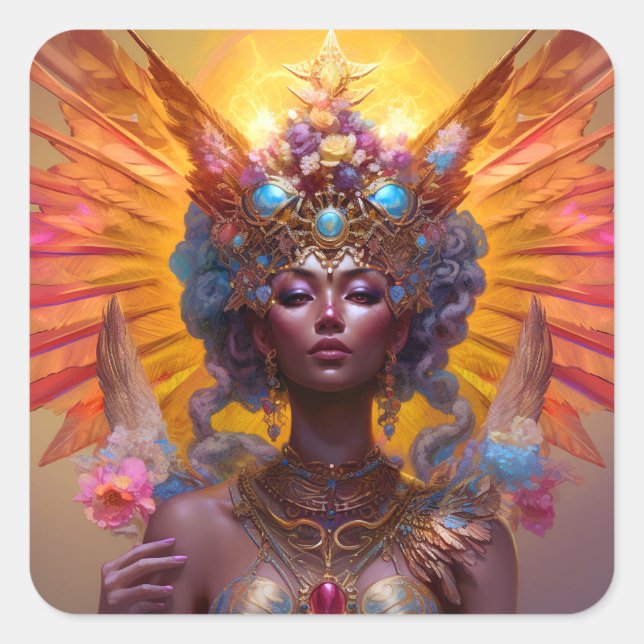 Adesivo Quadrado Winged Goddess Fantasy Art (Frente)