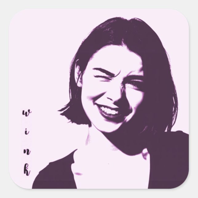 Adesivo Quadrado "Wink" Square Sticker flirty girl design pink sass (Frente)