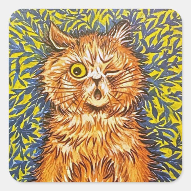 Adesivo Quadrado Winking Cat & Psychedelic Background de Louis Wain (Frente)
