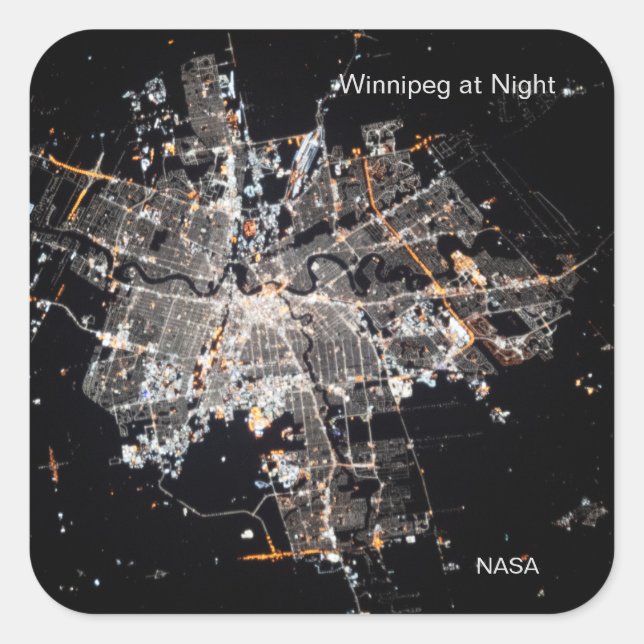 Adesivo Quadrado Winnipeg Night Lights, NASA Foto (Frente)