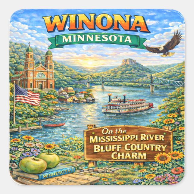 Adesivo Quadrado Winona, MN Minnesota Souvenir Stickers (Frente)
