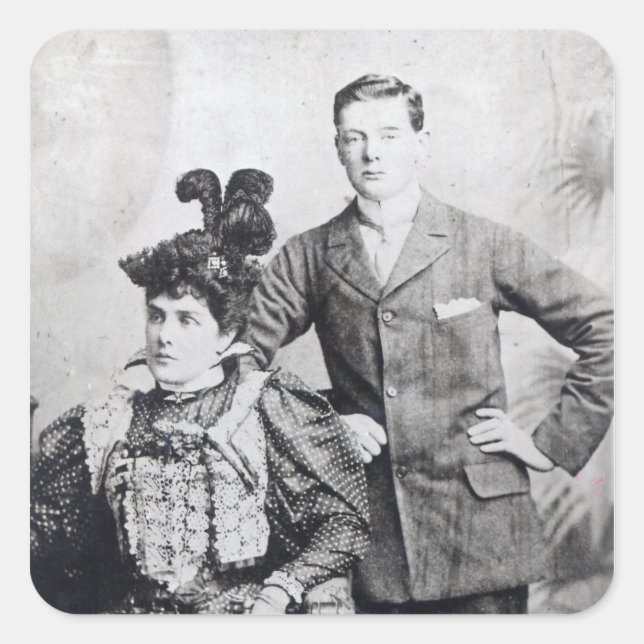 Adesivo Quadrado Winston Churchill com sua mãe 2 (Frente)