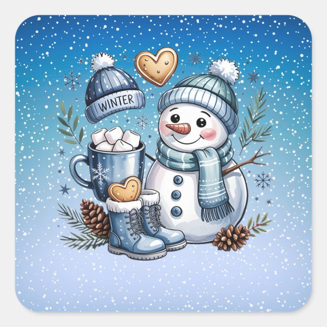 Adesivo Quadrado Winter Cozy Snowman (Frente)