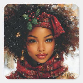 Adesivo Quadrado Winter Glow Afrocentric Queen – Holiday Art