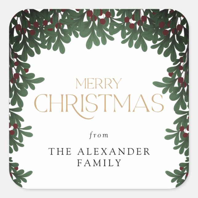 Adesivo Quadrado Winter Greenery Mistletoe Christmas (Frente)