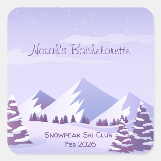 Adesivo Quadrado Winter Mountain Bachelorette Weekend Custom  (Frente)