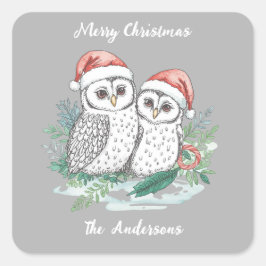 Adesivo Quadrado Winter Owl Christmas Sticker – Woodland Forest Owl